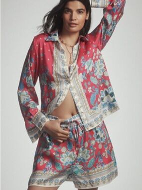 NWT Maeve Pink Floral Satin Short, M